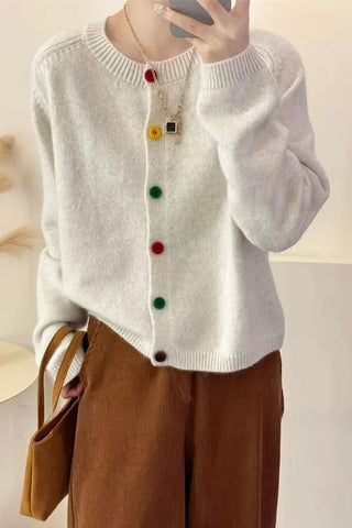 Long Sleeve Colorful Buton Cardigan Sweater
