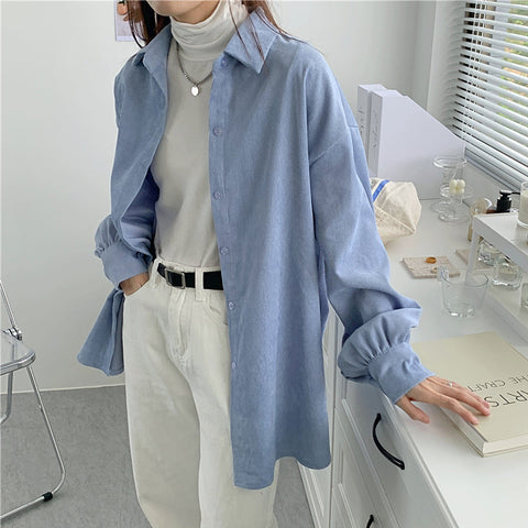 Turn Down Collar Long Sleeve Corduroy Shirt