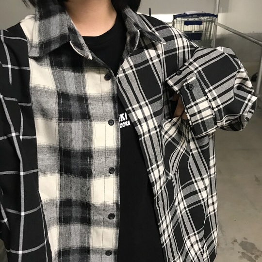 3 Color Long Sleeve Shirts Plaid Patchwork