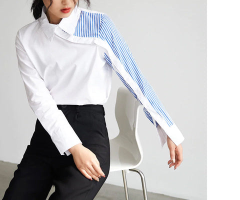 Side Striped Patchwork Blouse Shirt