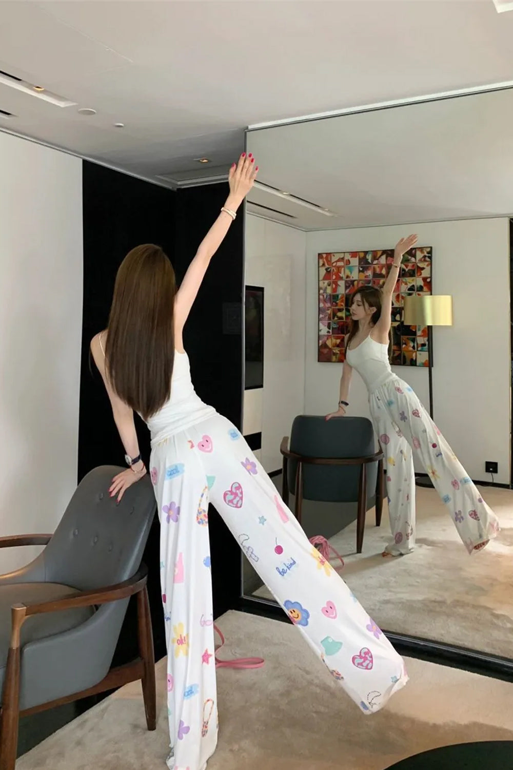High Waist Cute Pattern Casual Long Pants