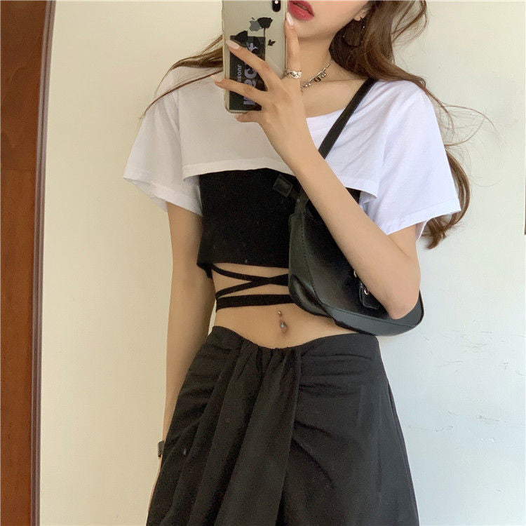 Sexy 2 Piece Set Cropped Shirt