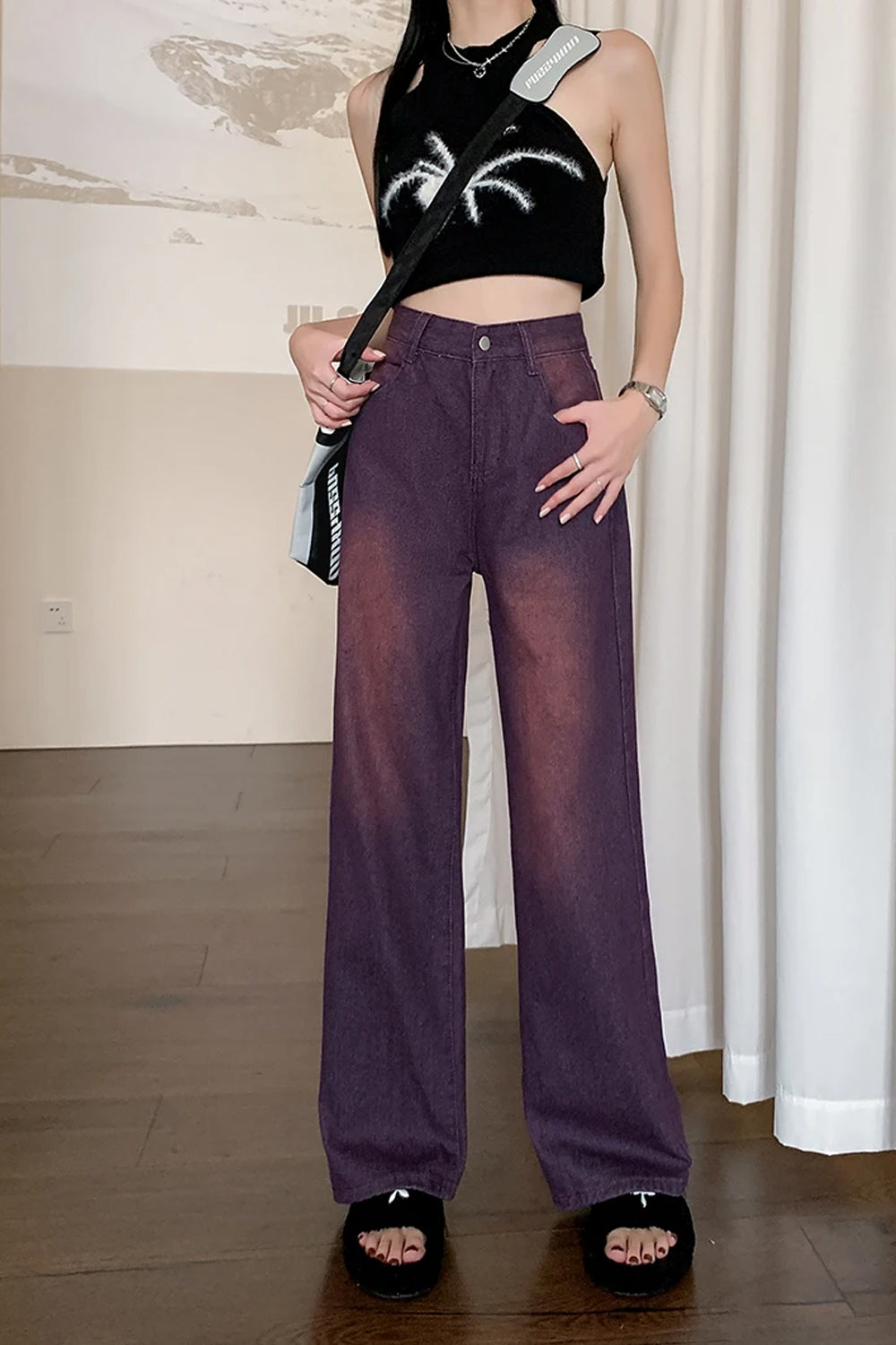 High Waist Washed Purple Jeans Pants