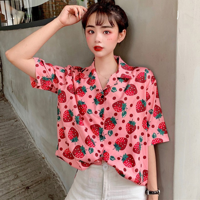 Strawberry Printed Blouse Shirt