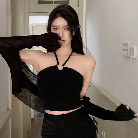 Sexy Hanging Neck Camisole Crop Tops