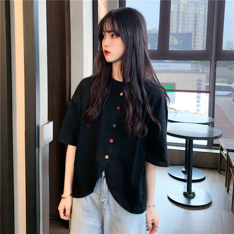 Bunte Knöpfe Unregelmäßige Lose Hemden 