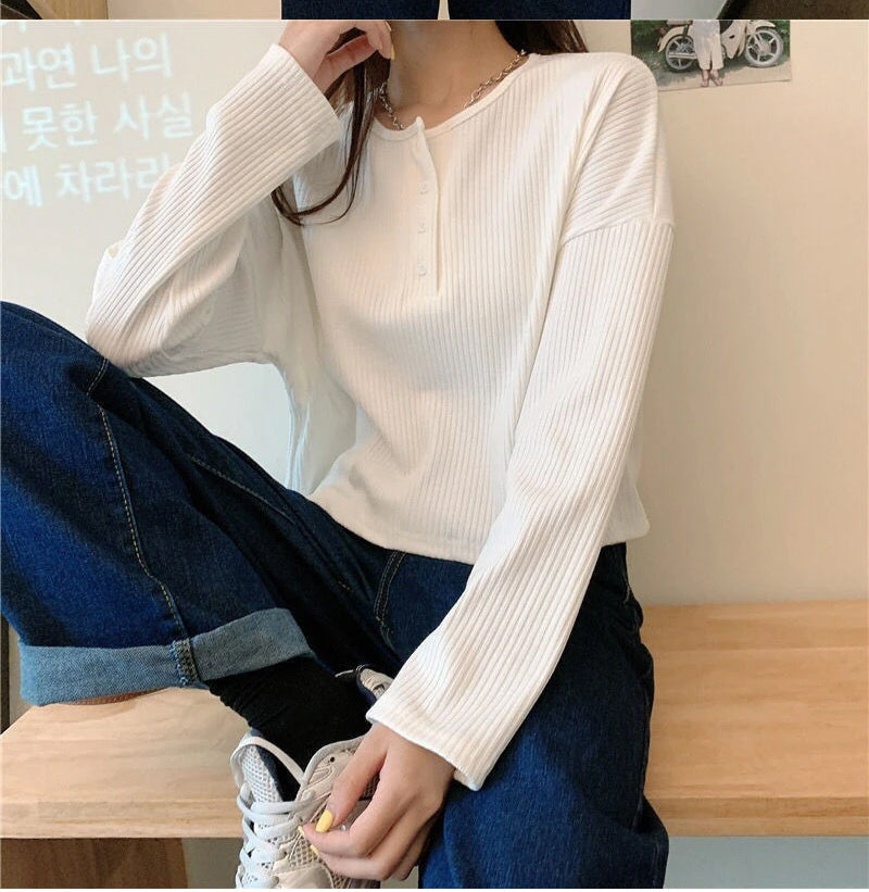 Long Sleeve Knitted Button Solid Shirts