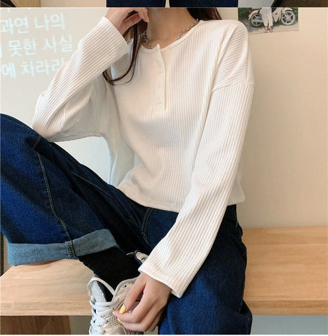 Long Sleeve Knitted Button Solid Shirts