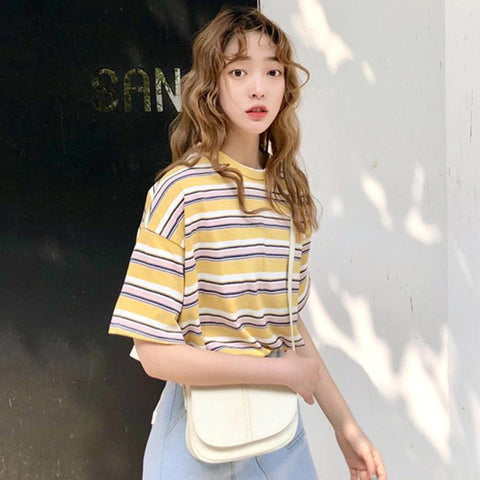 Casual O-Neck Striped Short Sleeve Shirt