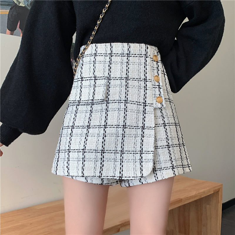 High Waist Elegant Plaid Cozy Shorts