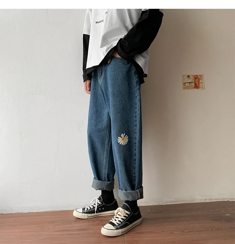 Daisy Embroidered Jeans Pants