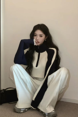 Long Sleeve Zipper Trendy Cropped Sweater