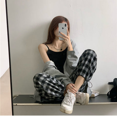 High Waist Checkered Plaid Joggers Sweatpants