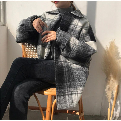 Wool Plaid Blends Coat Jacket