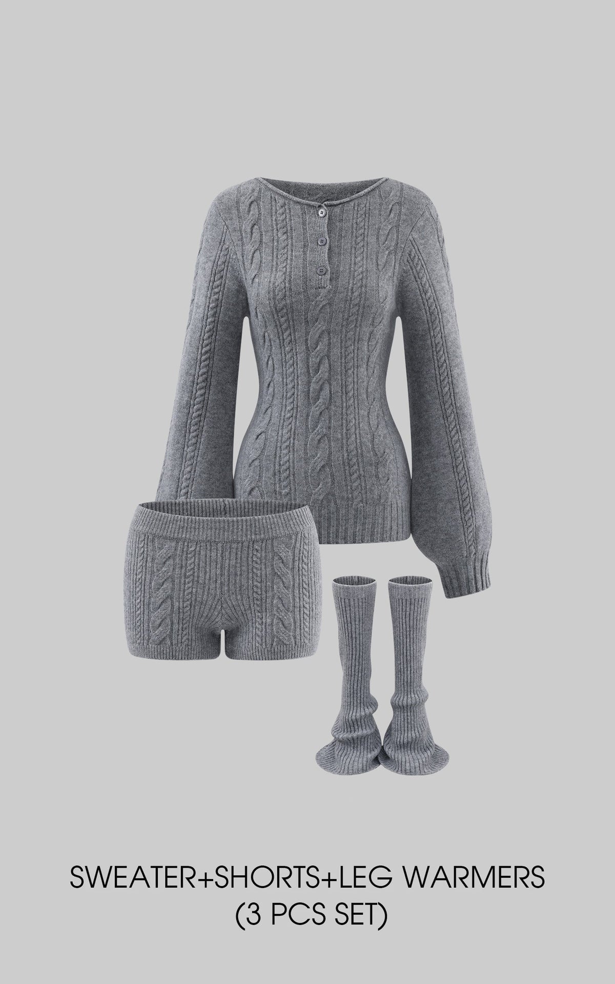 Cable Knit Sweater & Shorts Set with Matching Leg Warmers