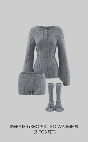 Cable Knit Sweater & Shorts Set with Matching Leg Warmers
