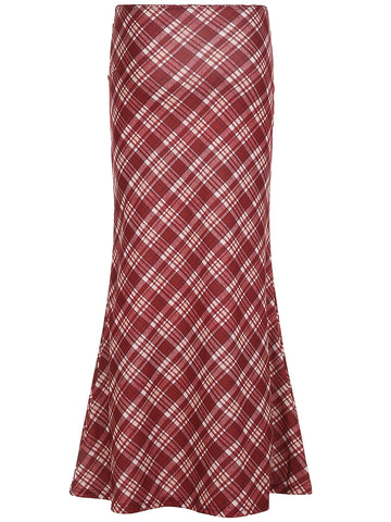 Y2K-Inspired Harajuku Plaid Maxi Skirt with Mermaid Hem - Stretchy Polyester Blend, Machine Washable, Red & Black Checkered Pattern for All Seasons, Allseason Fashion|Bold Pattern Skirt|Flexible Clothing