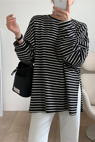 Long Sleeve Split Striped Shirt