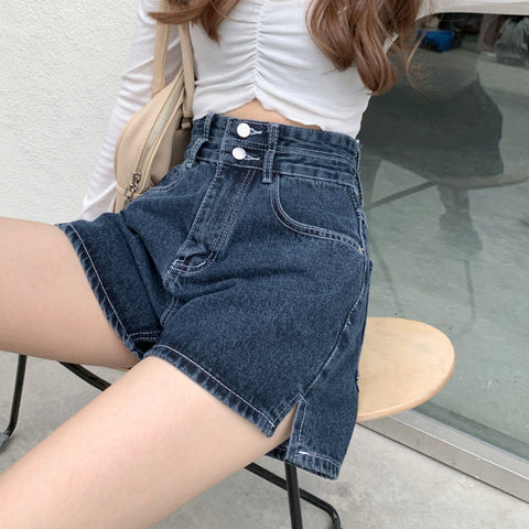 Sexy seitlicher kleiner Schnitt Retro-Jeans-Shorts 