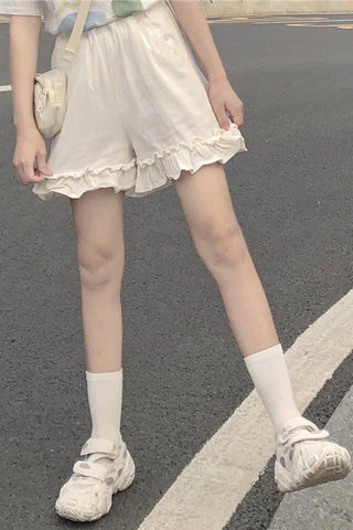 High Waist Elastic Ruffles Wide Leg Shorts