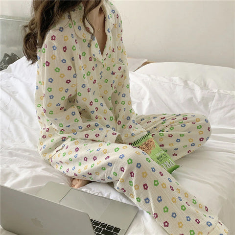 2-teiliges Pyjama-Set mit Gänseblümchen-Cartoon-Muster 