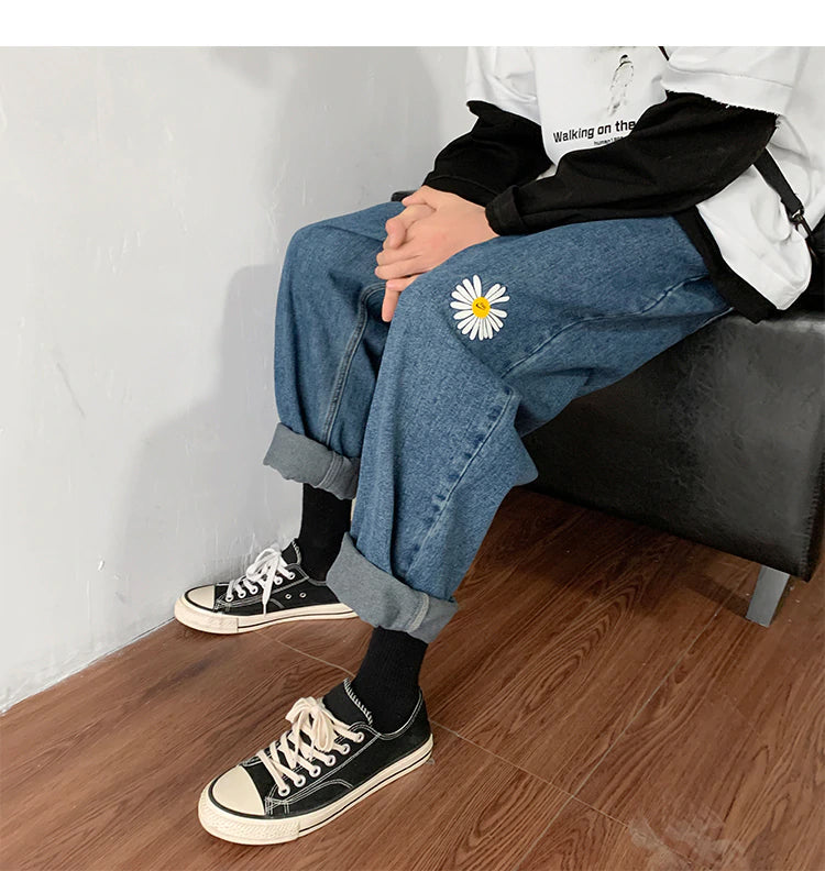 Daisy Embroidered Jeans Pants