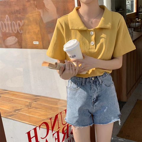 Retro Cute Collar Short Sleeve Shirt