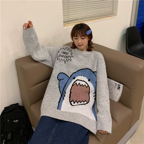 Cute Shark Cartoon Retro Loose Sweater
