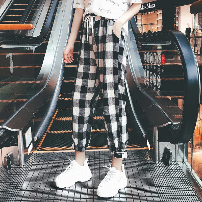 Black White Plaid Harem Pants