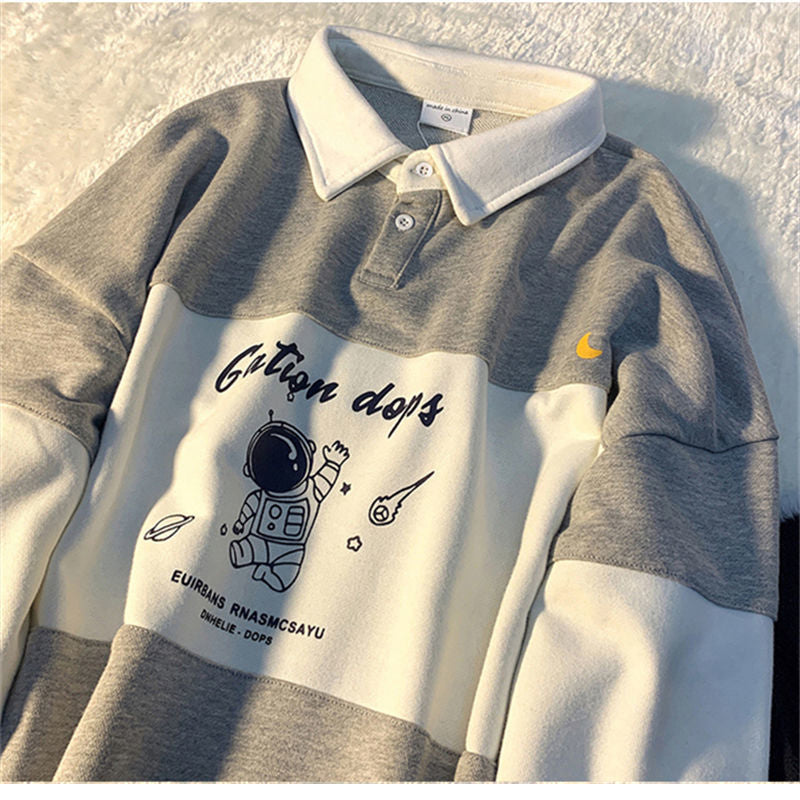 Astronaut Printed Loose Collar Sweater