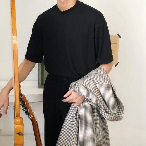 Solid Color High Neck Casual Men Shirt