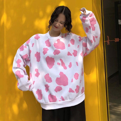 Cow Pattern Printed O-Neck Sweater