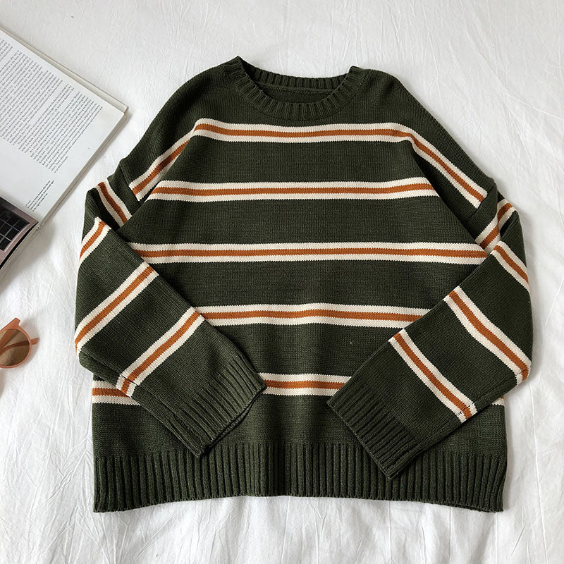 Vintage Striped Style O-Neck Sweater