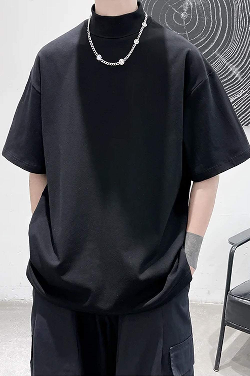 Short Sleeve Solid Hip Hop Men Turtleneck Shirts