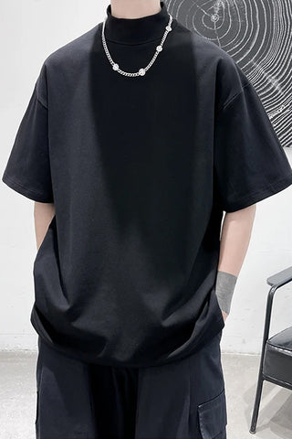 Short Sleeve Solid Hip Hop Men Turtleneck Shirts