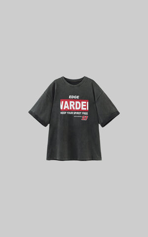 Washed Oversized Tee with Red Letter Print