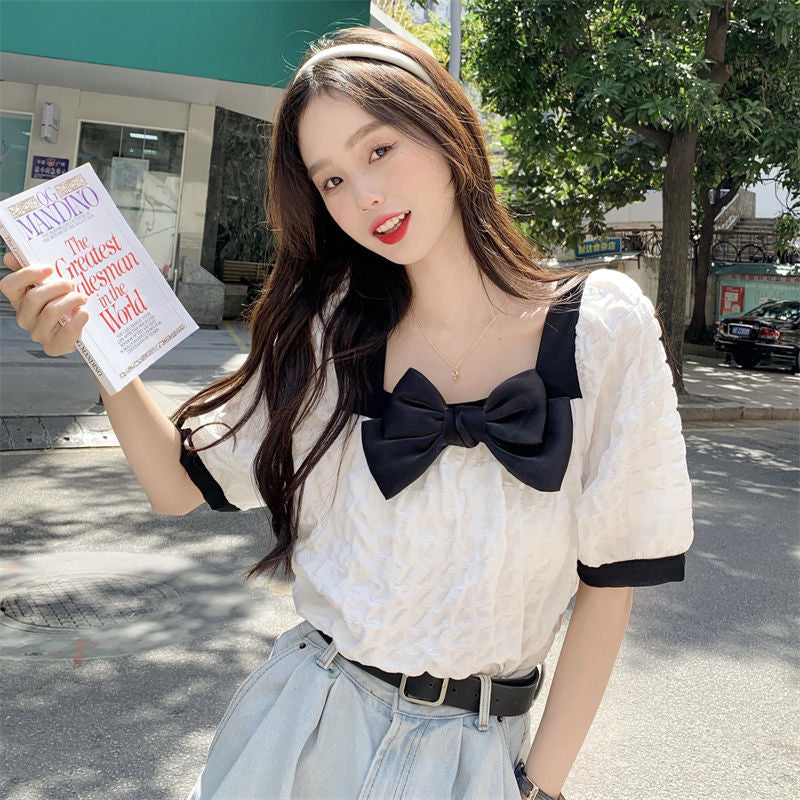 Cute Bow Kawaii Puff Sleeve Blouse Shirt