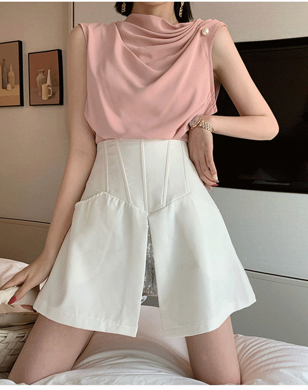 Beading Sleeveless Chiffon Blouse Shirt