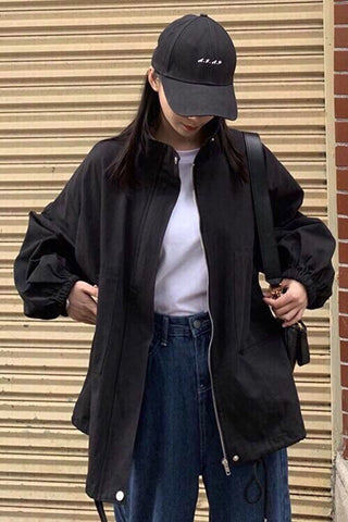 Stand Collar Style Solid Basic Jacket