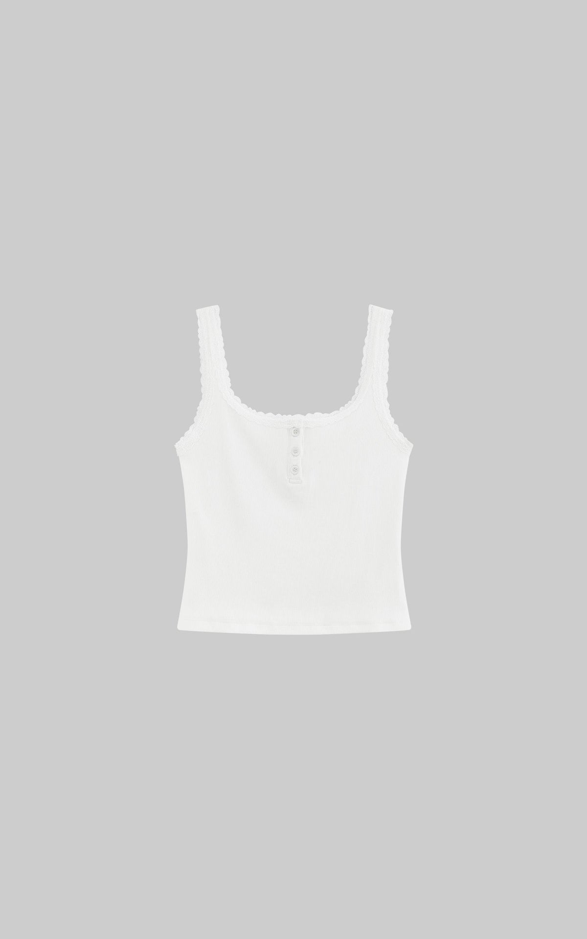 Ribbed Tank Top with Lace and Button Details