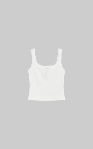 Ribbed Tank Top with Lace and Button Details