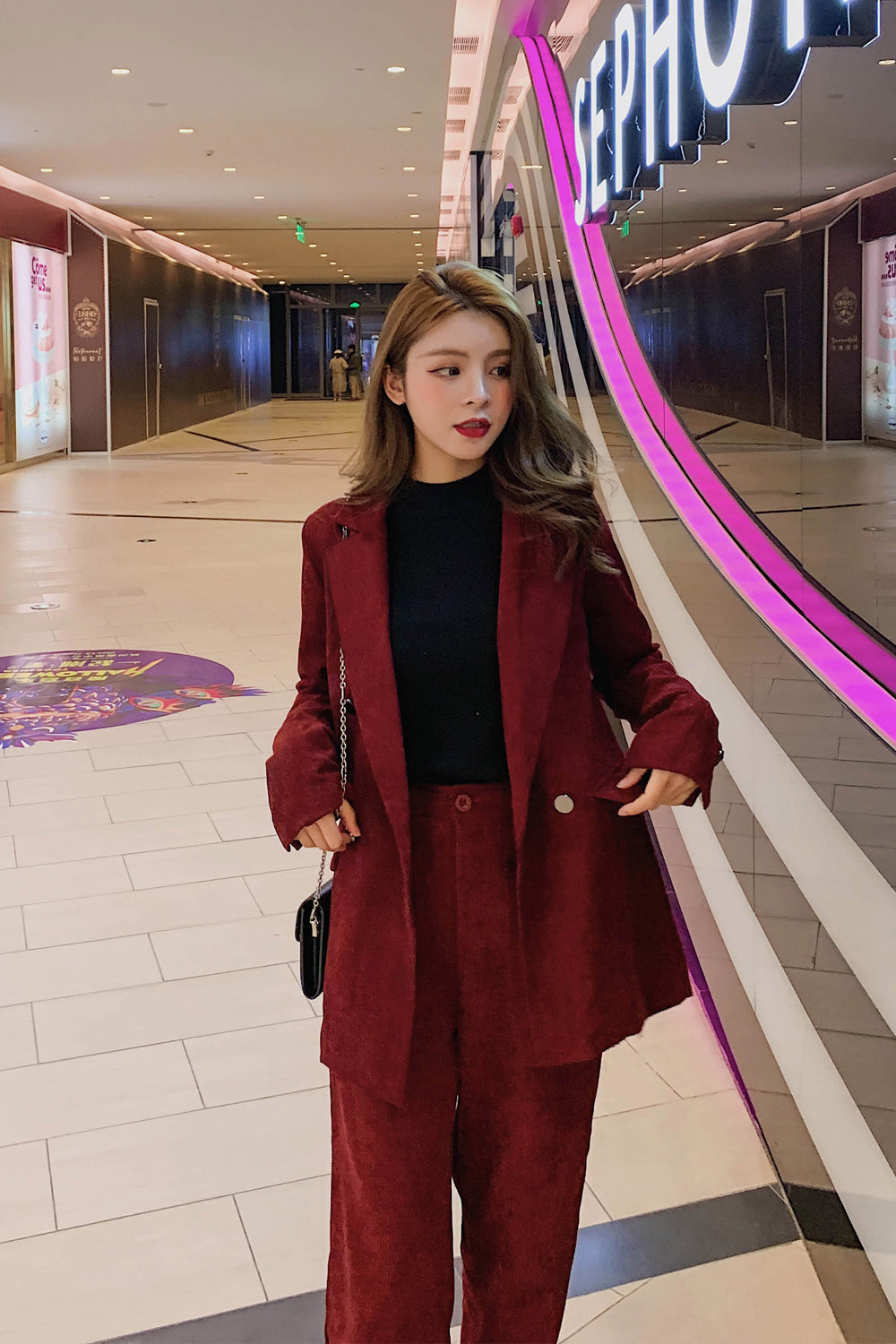 Casual Corduroy Blazer Coat and Pants Set