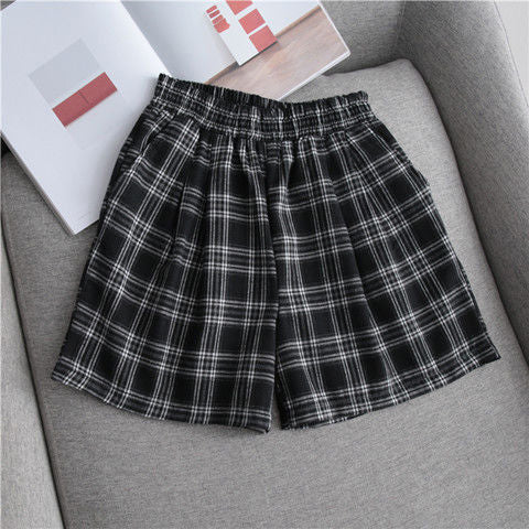 Elastic Waist Casual Plaid Shorts Pants