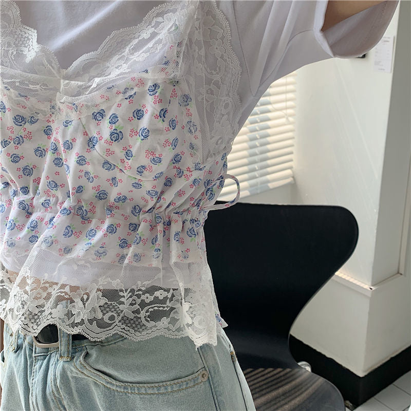 Sexy Floral Lace Paired Camis Crop Tops