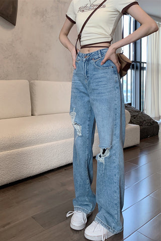 High Waist Ripped Long Jeans Pants
