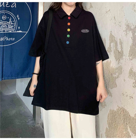Loose Colorful Button Collar Shirt