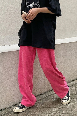 Pantalones holgados de pana rosa con cintura alta 