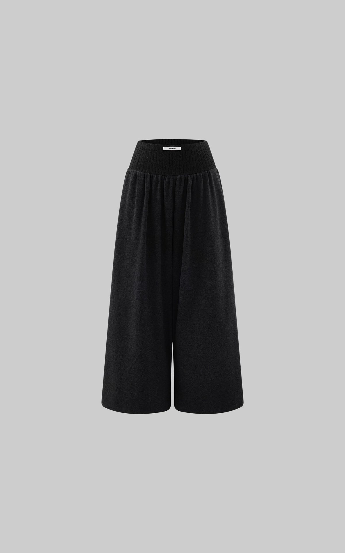 High Waist Wide Leg Pants with Ribbed Waistband and Fluid Silhouette
