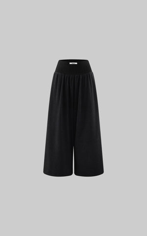 High Waist Wide Leg Pants with Ribbed Waistband and Fluid Silhouette