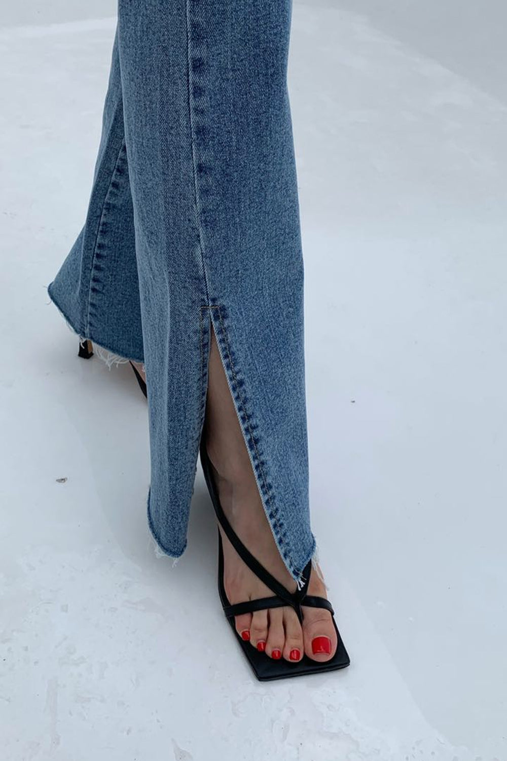 High Waist Splited Wide Leg Slim Jeans Pants